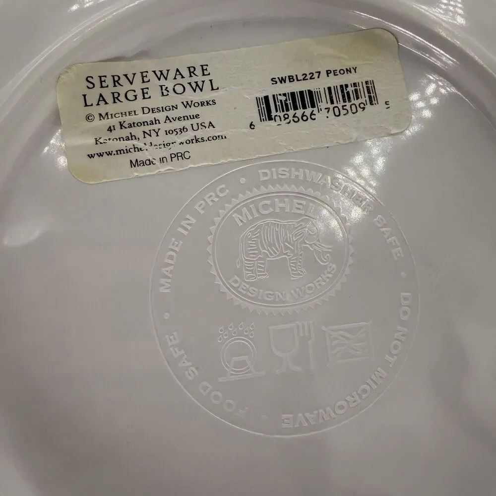 Michel Design Works Peony 14” Large Melamine Serving Salad Bowl Floral Butterfly